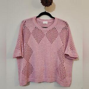 Fate NWOT M Pink Crew Neck Intricate Knit Short Dolman Sleeve Sweater